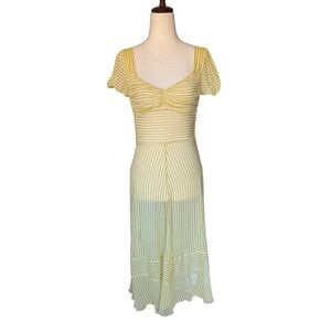 MaxAzria Striped Yellow and Cream Sheer Silk Dress 30s Tea Vintage XS